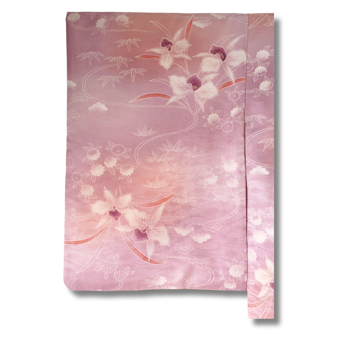 Vintage Damen Komon Kimono helllila mit Blumen