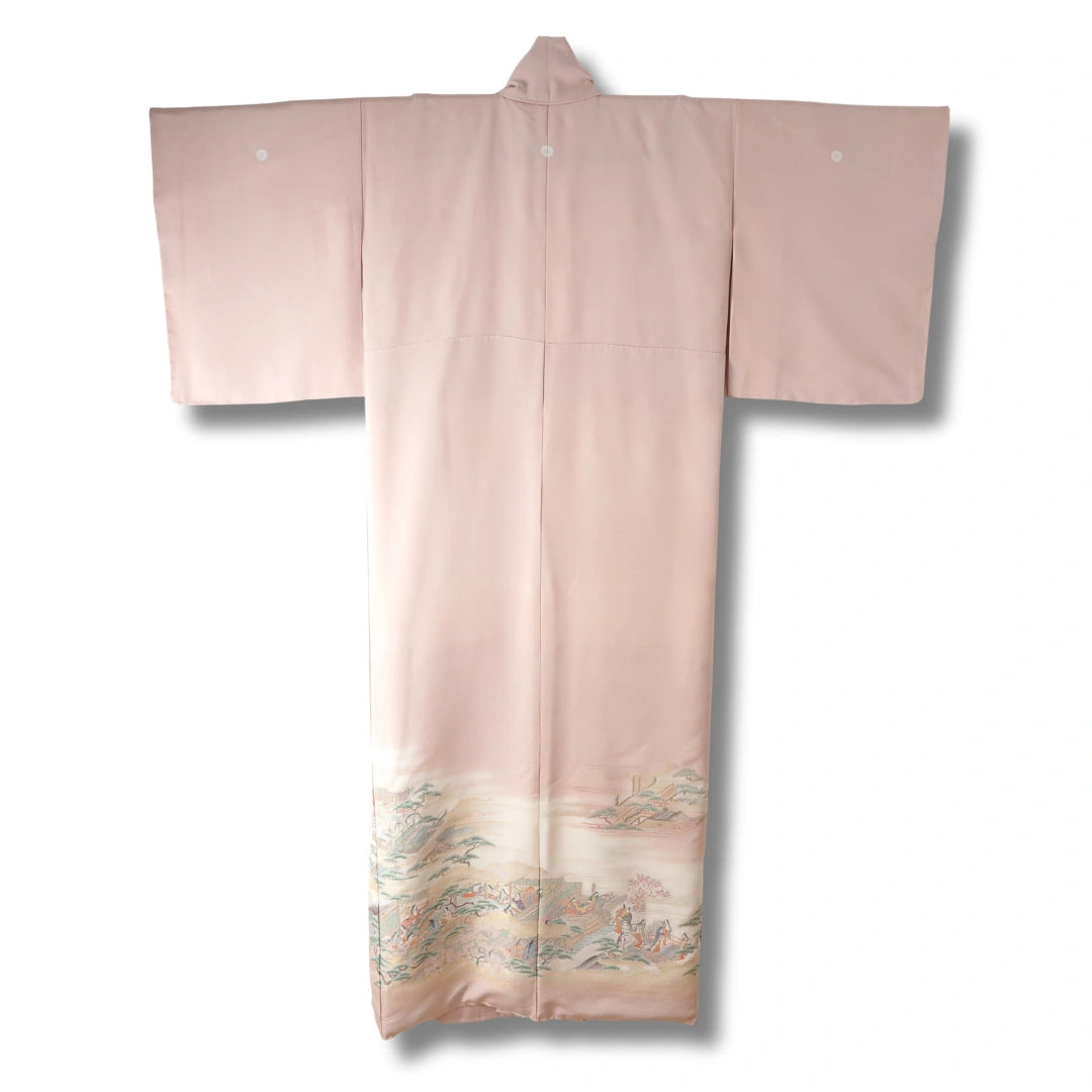 Vintage Damen Iro-Tomesode Kimono hellrosa mit Landschaft