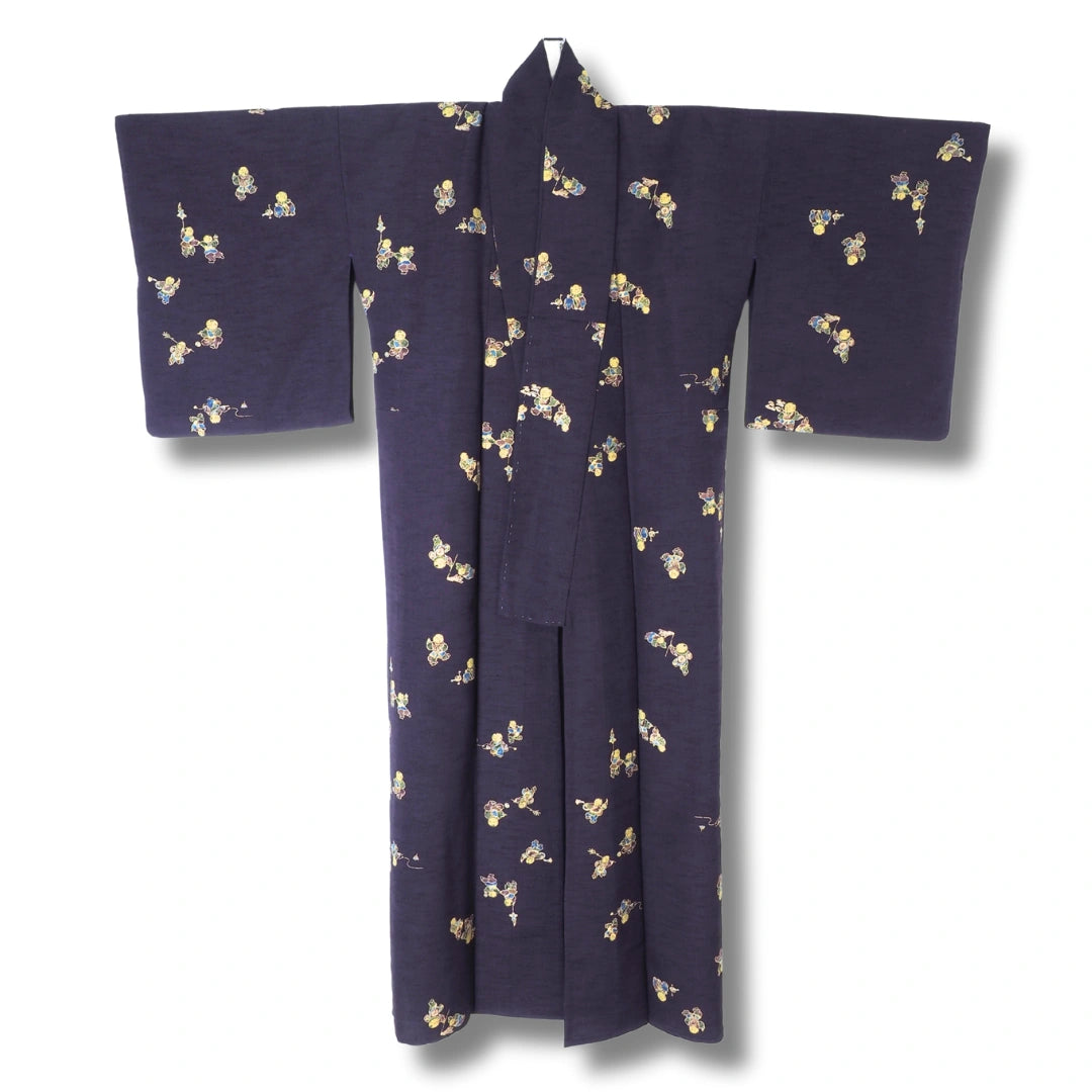 Vintage Damen Komon Kimono lila mit Karako