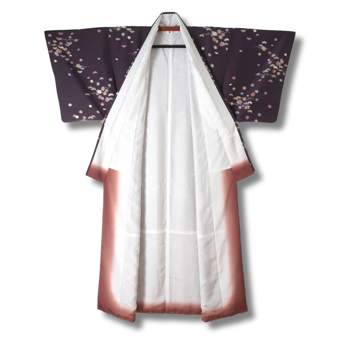 Vintage Damen Komon Kimono Lila mit Blumen