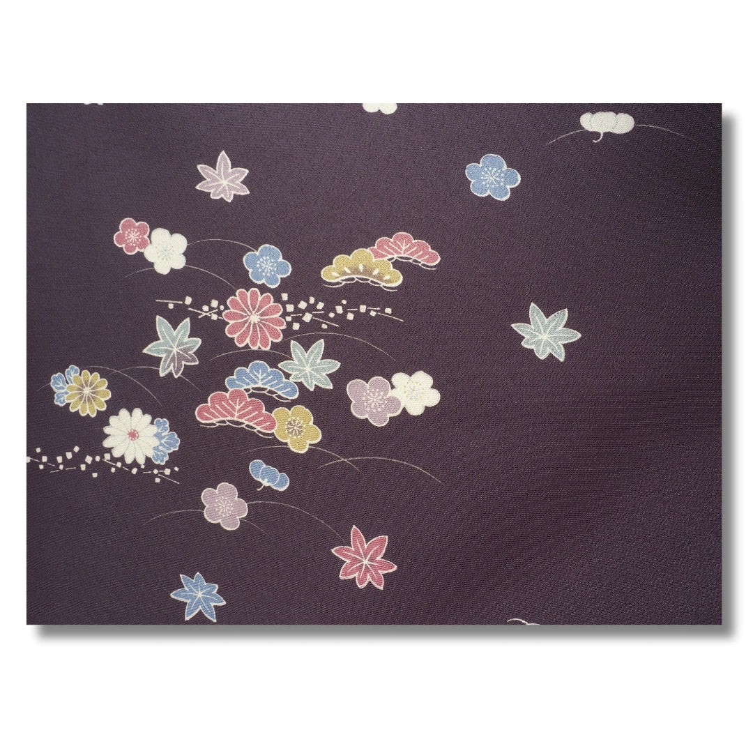 Vintage Damen Komon Kimono Lila mit Blumen