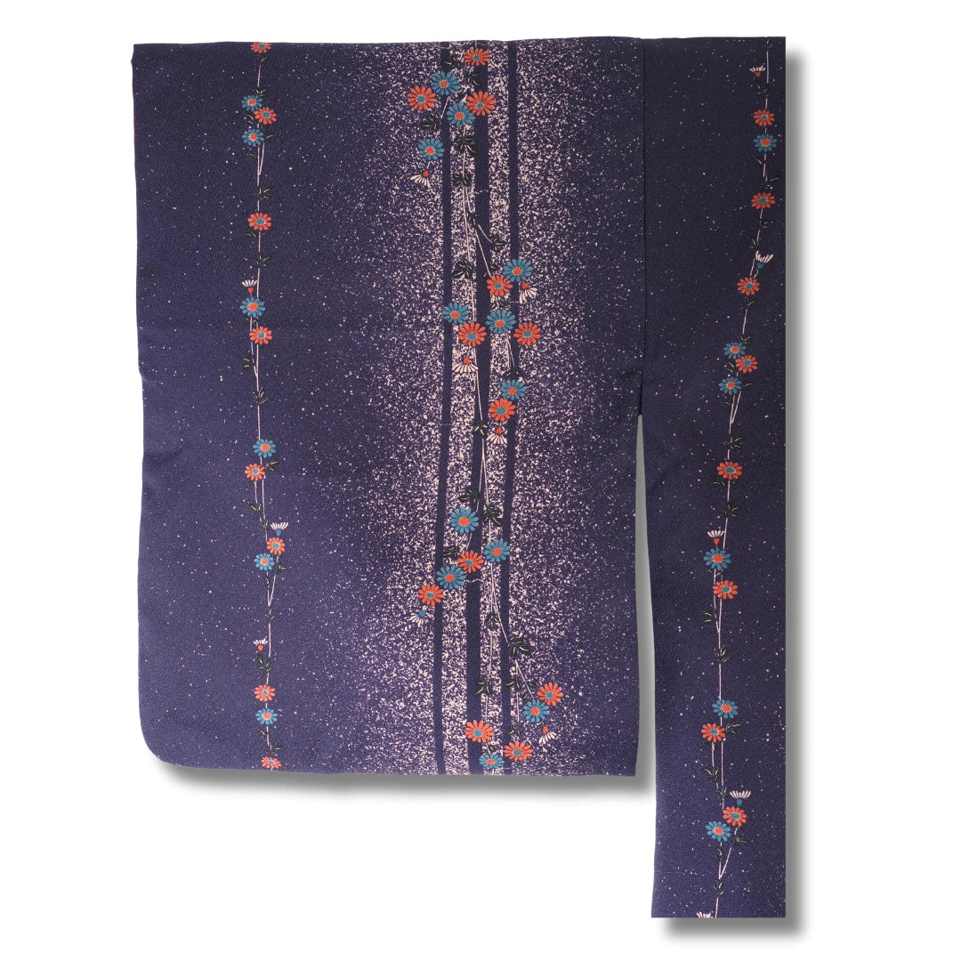 Vintage Damen Komon Kimono lila mit Blumenranken