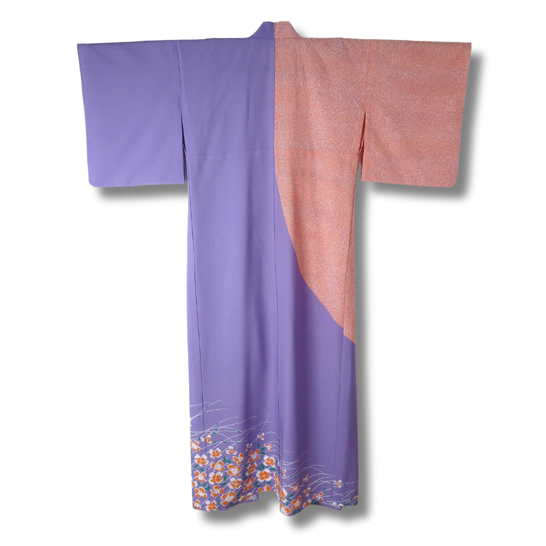 Vintage Damen Komon Kimono Lila & Rosa