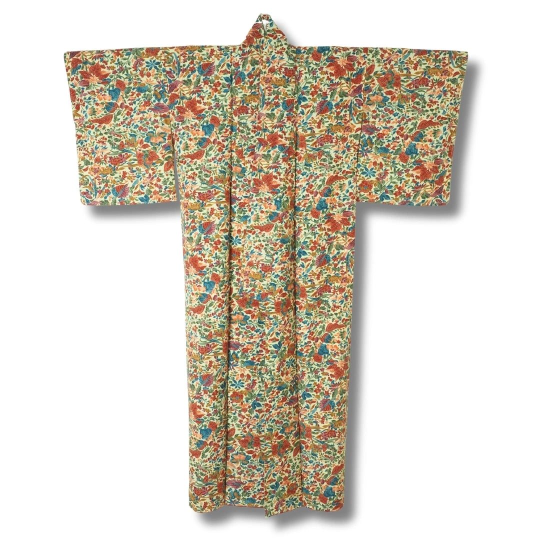 Vintage Damen Komon Kimono mit Allover Blumenmuster
