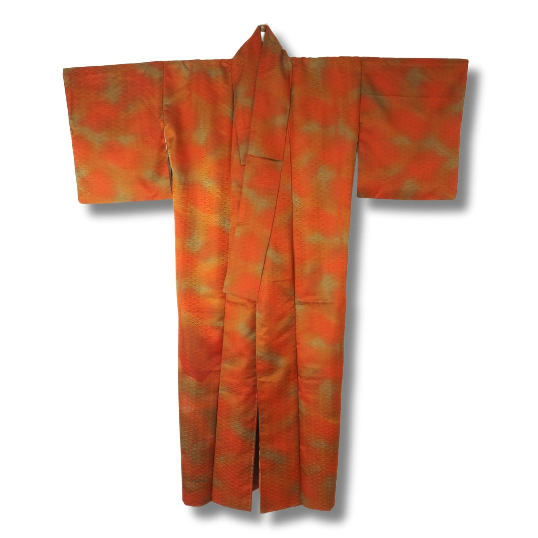 Vintage Damen Komon Kimono Orange mit Bogenmuster