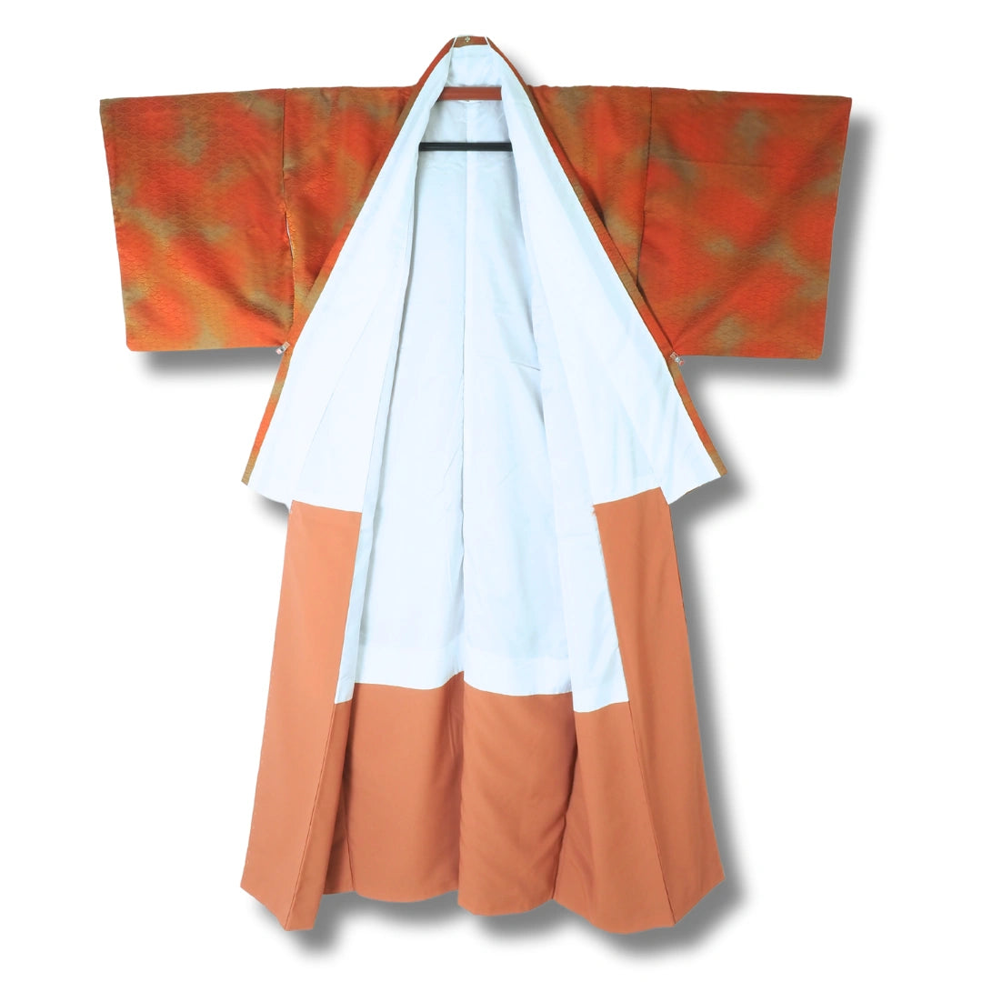 Vintage Damen Komon Kimono Orange mit Bogenmuster