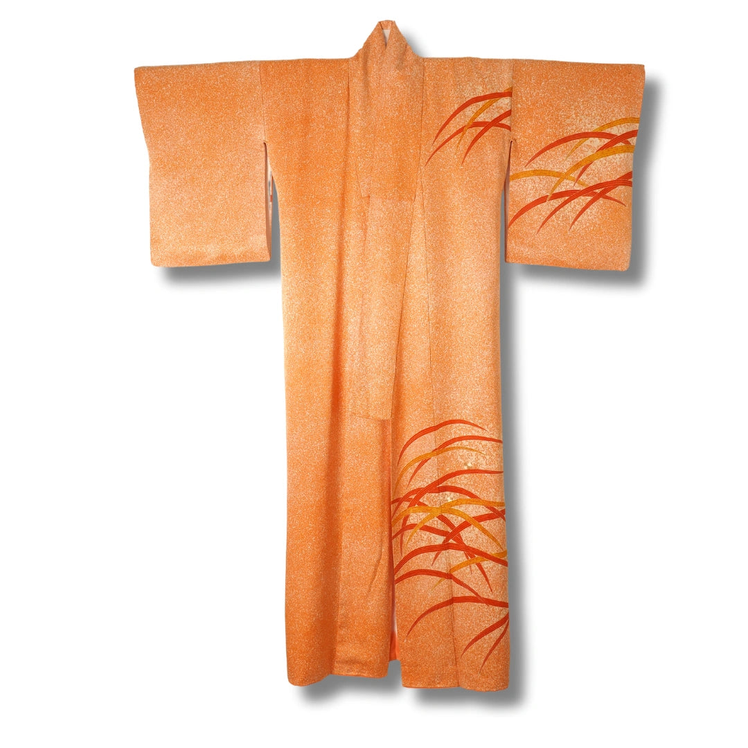 Vintage Damen Tsukesage Kimono orange mit Streifen