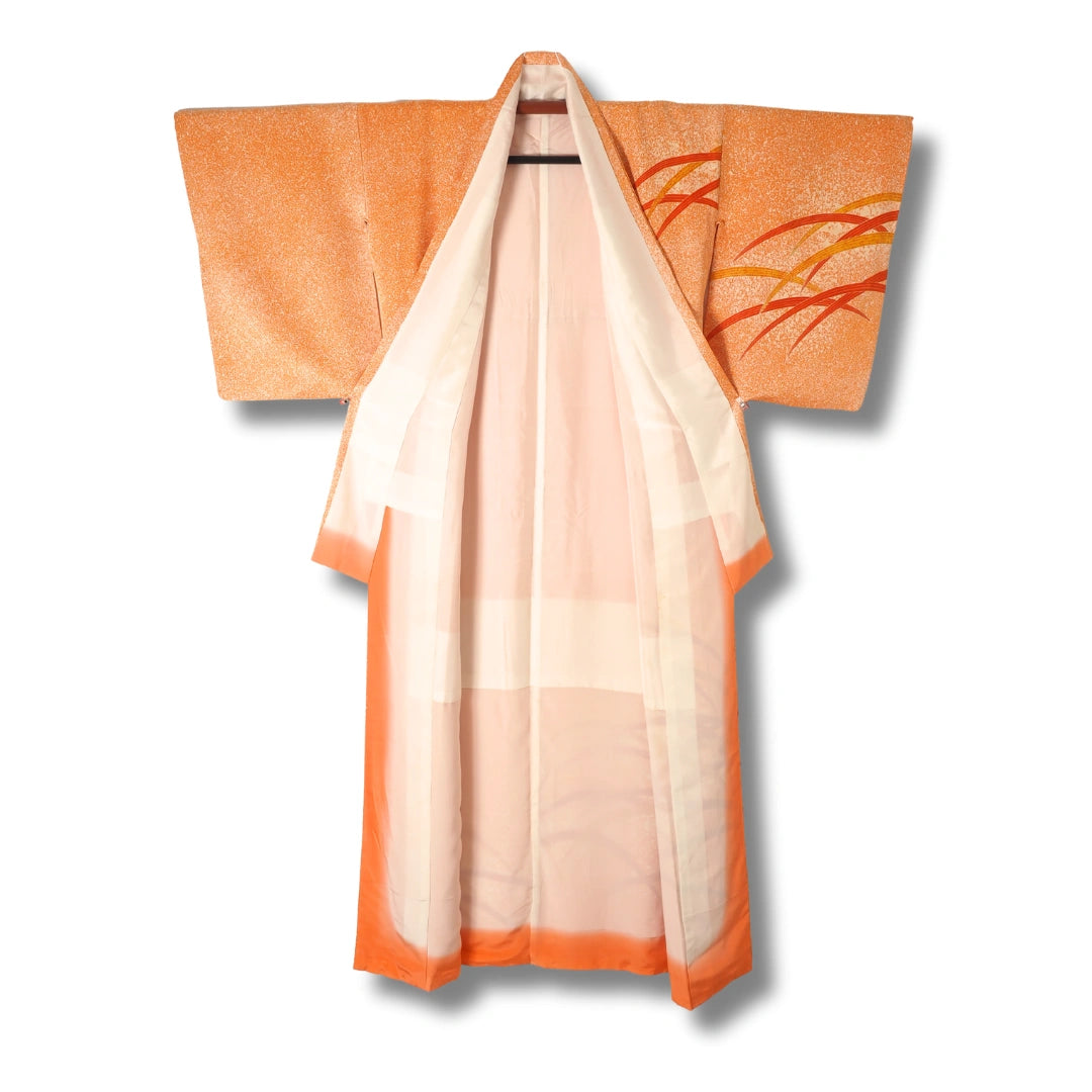 Vintage Damen Tsukesage Kimono orange mit Streifen