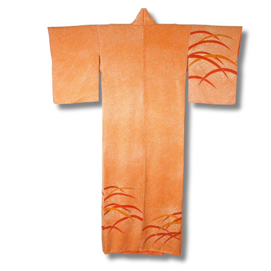 Vintage Damen Tsukesage Kimono orange mit Streifen