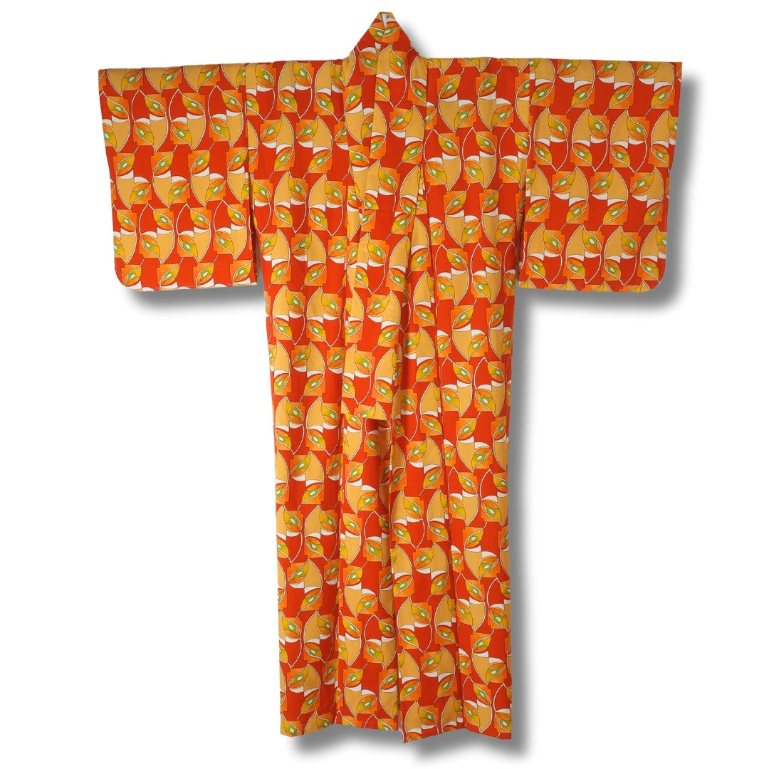 Vintage Damen Komon Kimono in Orange-Gelb