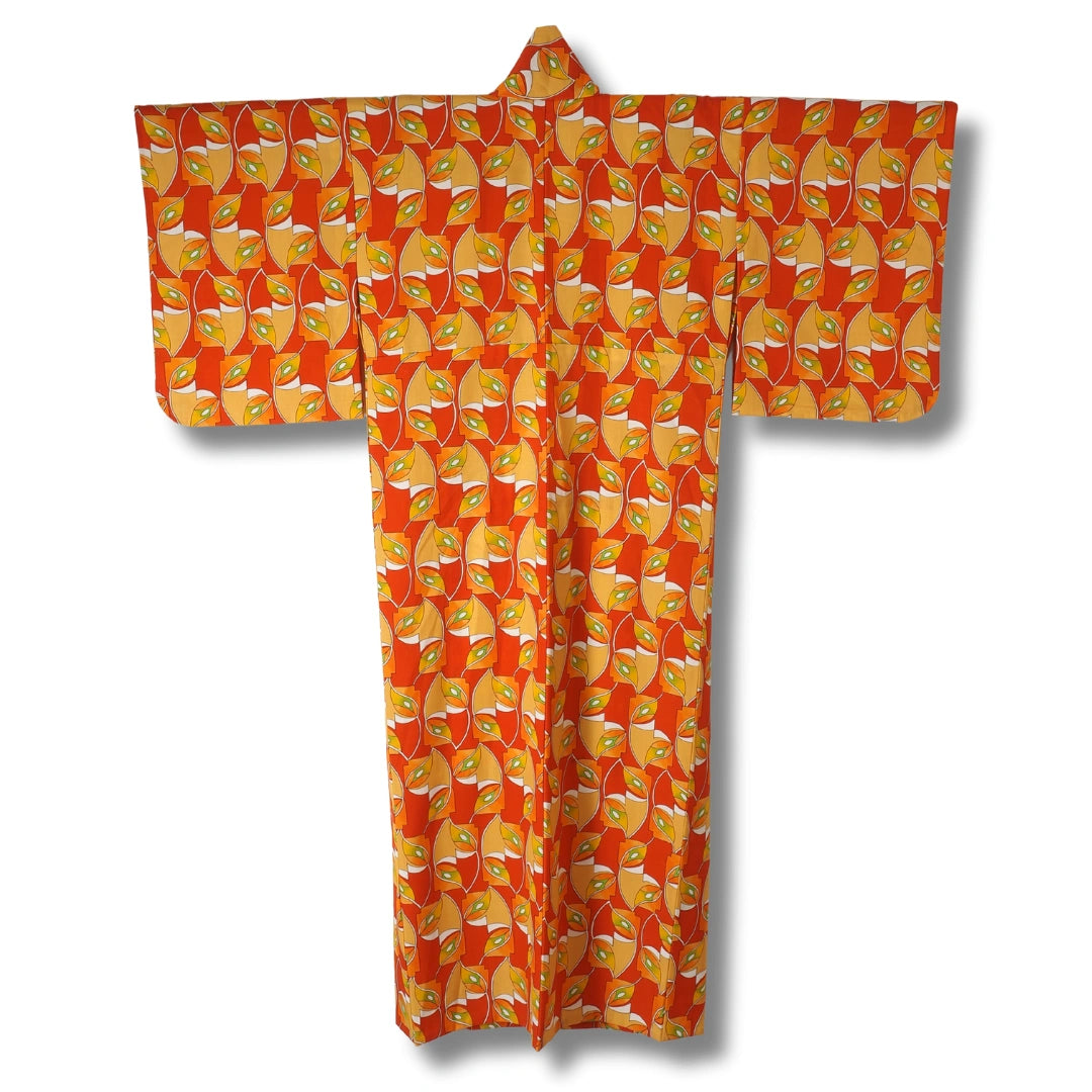 Vintage Damen Komon Kimono in Orange-Gelb