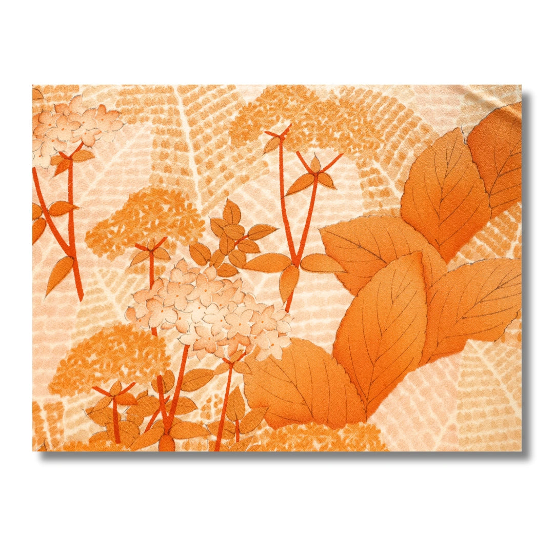 Vintage Damen Komon Kimono in Orange mit Hortensienmuster