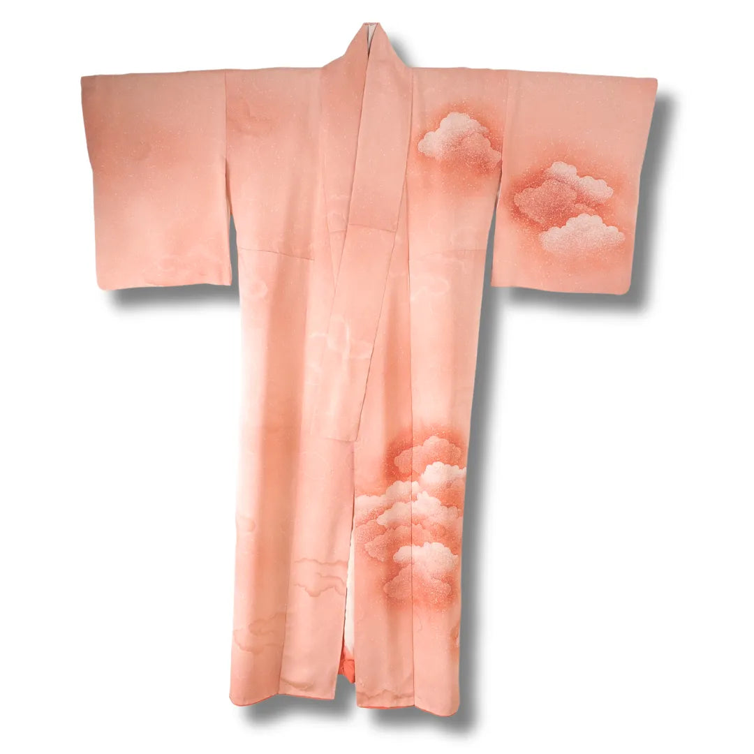 Vintage Homongi Kimono pfirsich Vorderansicht mit Wolkenmuster