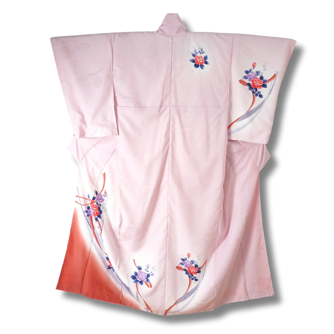 Vintage Damen Homongi Tsukesage Kimono rosa mit Blumen