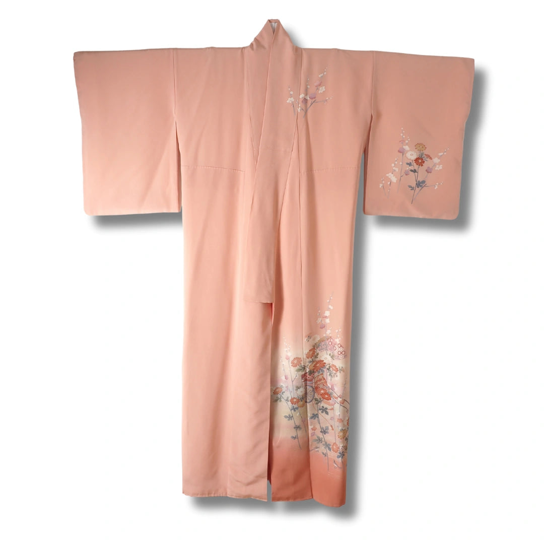 Vintage Damen Homongi Kimono rosa mit Blumen
