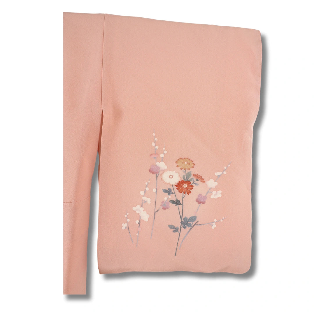 Vintage Damen Homongi Kimono rosa mit Blumen