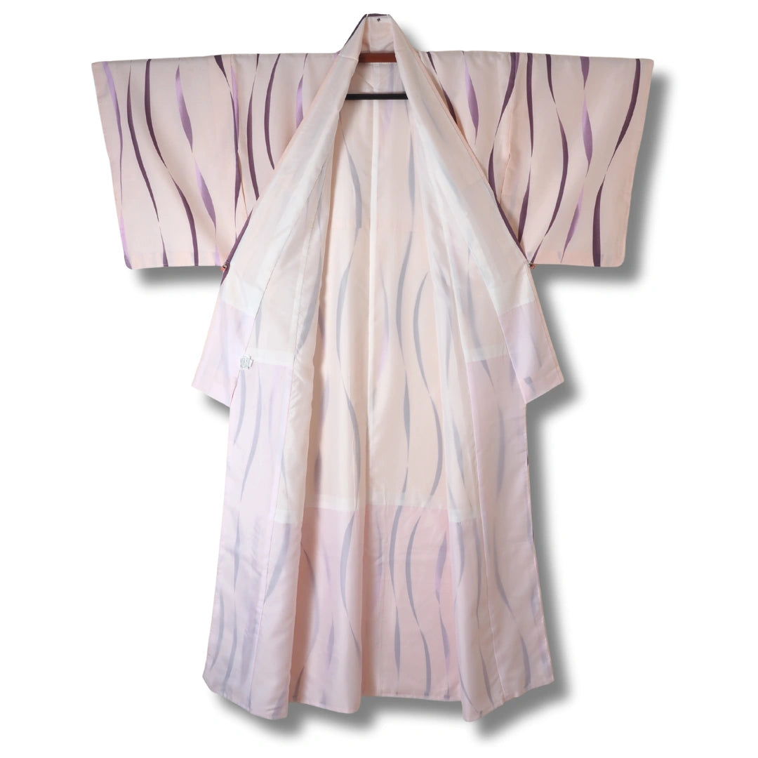 Vintage Damen Komon Kimono in Rosa mit Lila Streifen