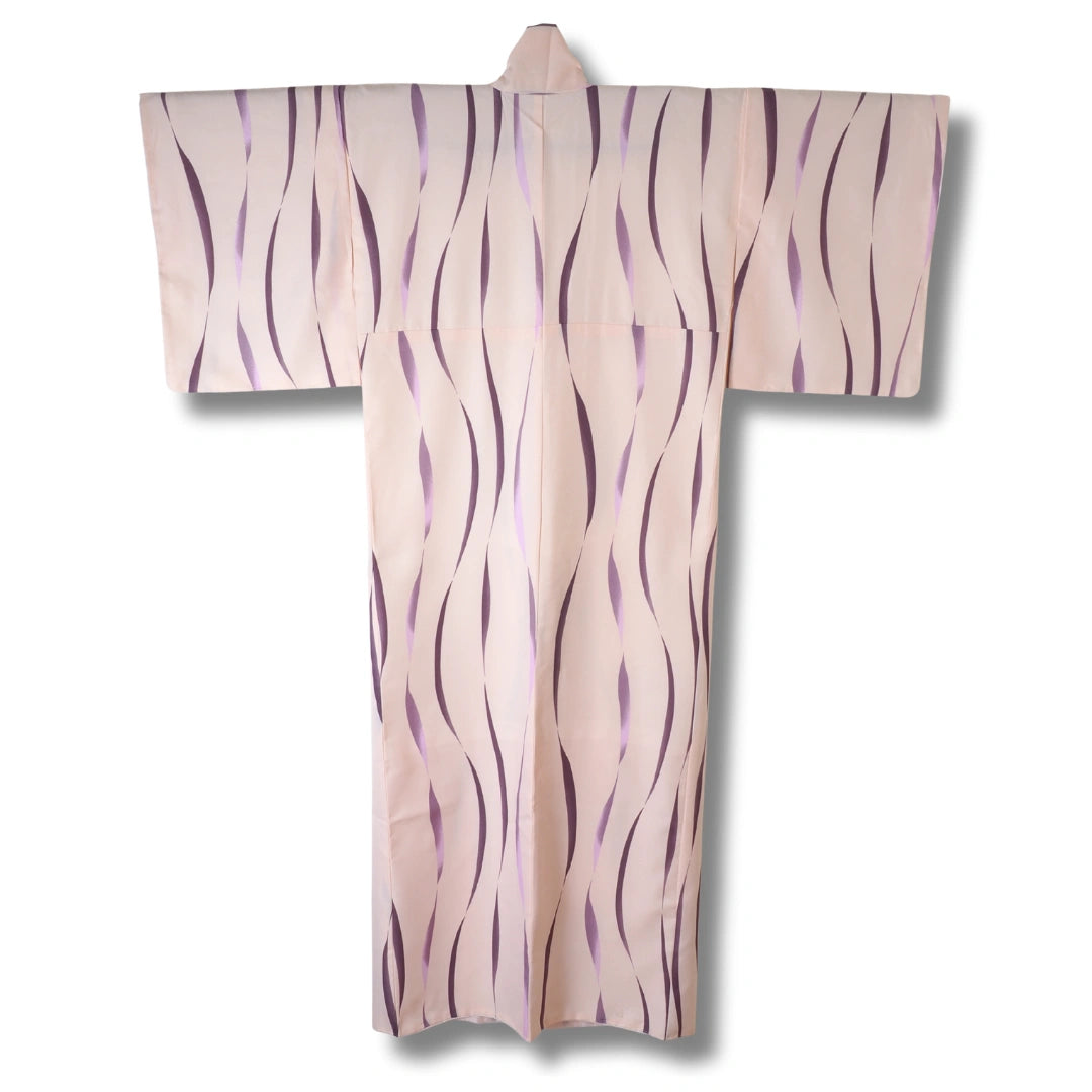 Vintage Damen Komon Kimono in Rosa mit Lila Streifen