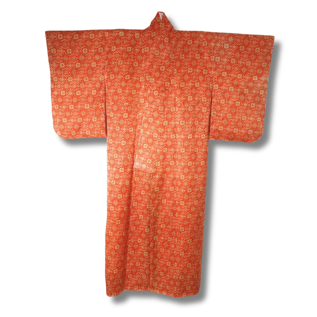Vintage Komon Kimono rot mit traditionellem Blumenmuster