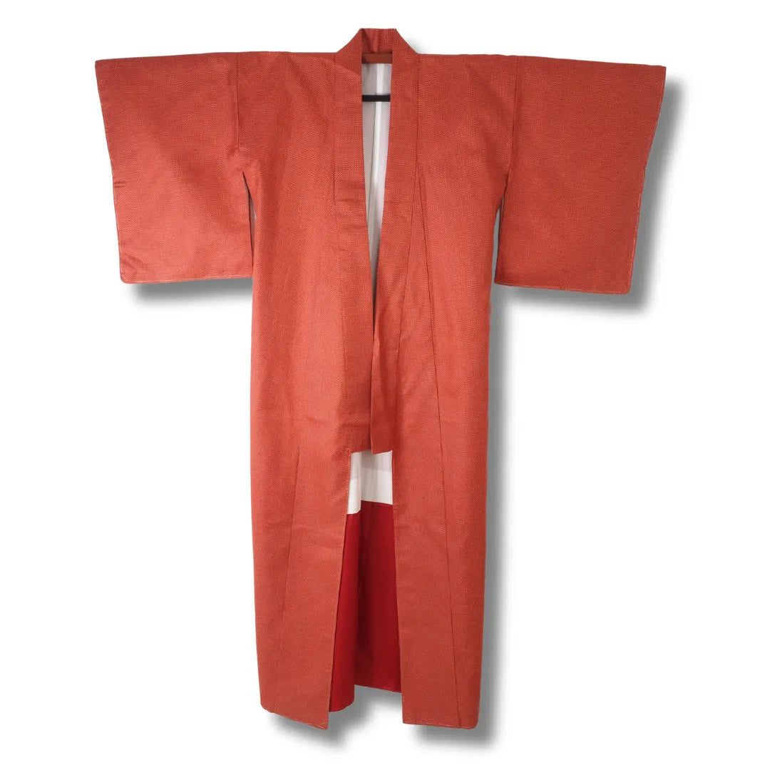 Vintage Damen Kimono rotbraun mit feinem Muster Vorderansicht