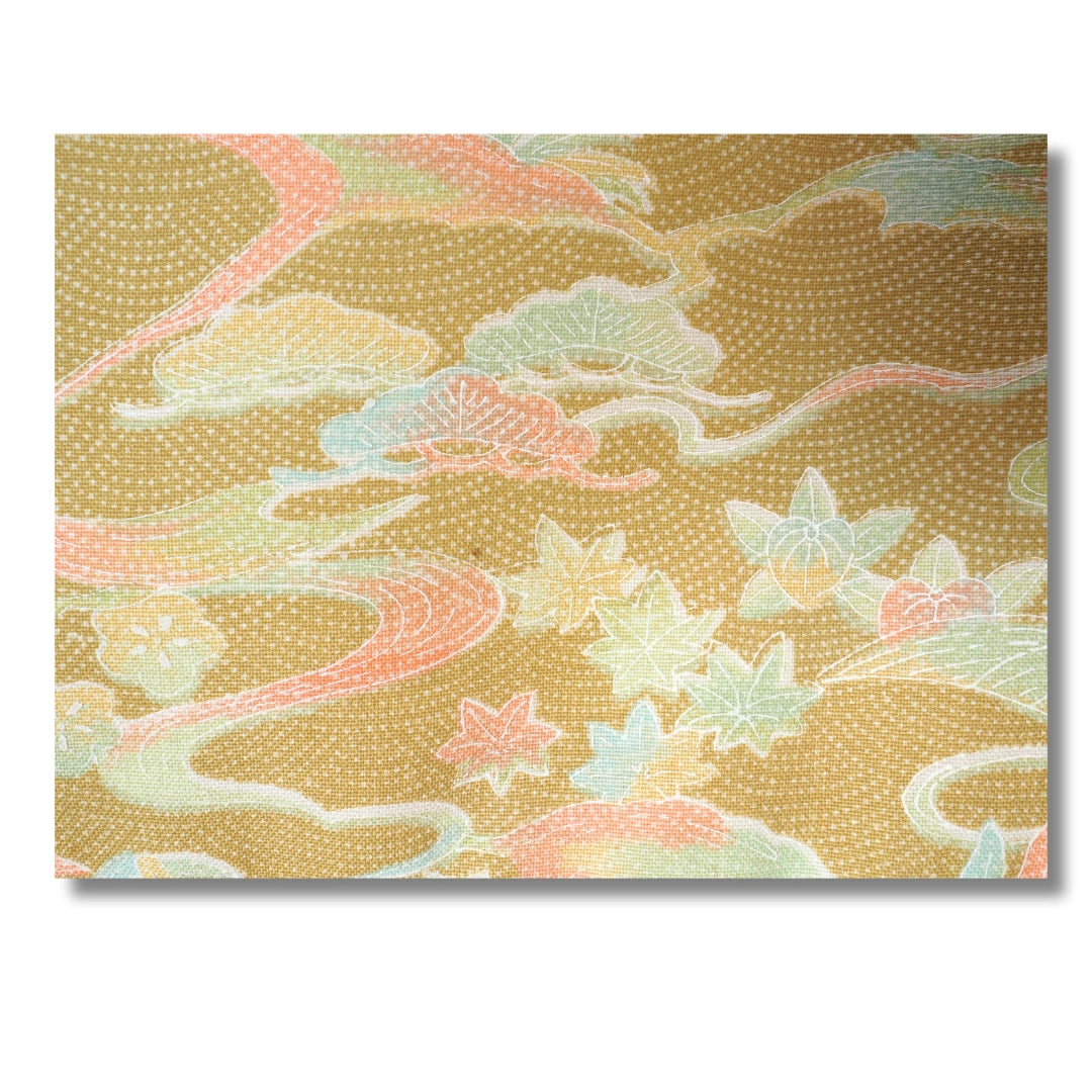 Vintage Damen Komon Kimono sandfarben mit Blumen