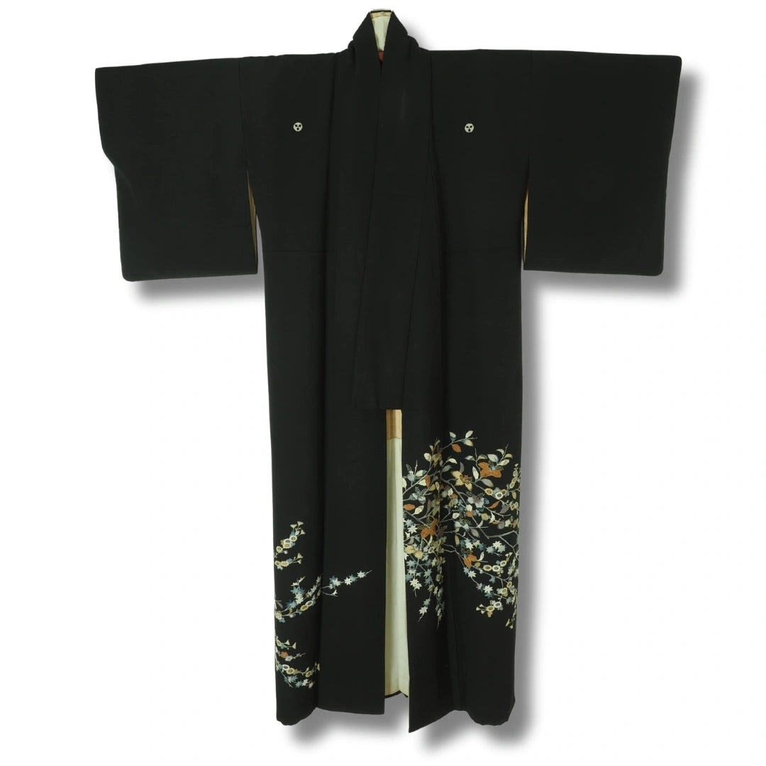 Vintage Damen Kuro-Tomesode – Schwarzer Kimono