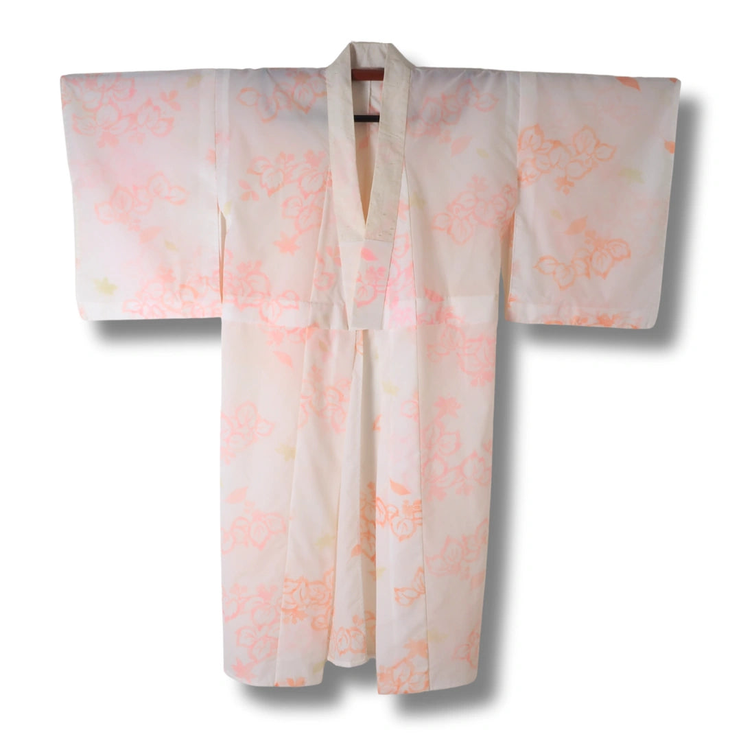 Vintage Damen Naga-Juban weiß mit rosa Blättern