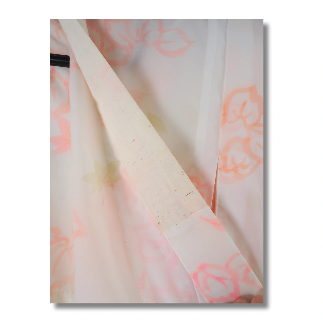 Vintage Damen Naga-Juban weiß mit rosa Blättern