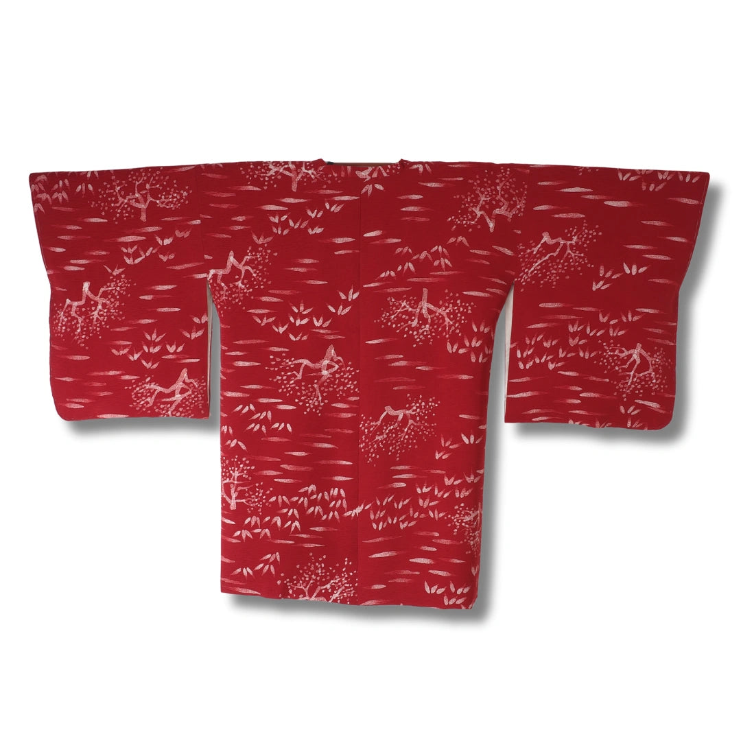 Vintage Damen Michiyuki weinrot Pflanzenmuster