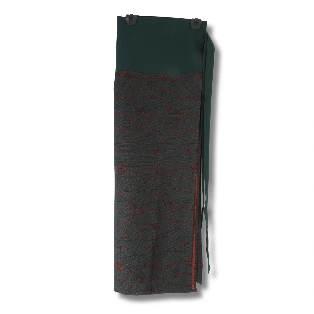 Vintage Wickelrock aus Kimono Stoff dunkelgrün