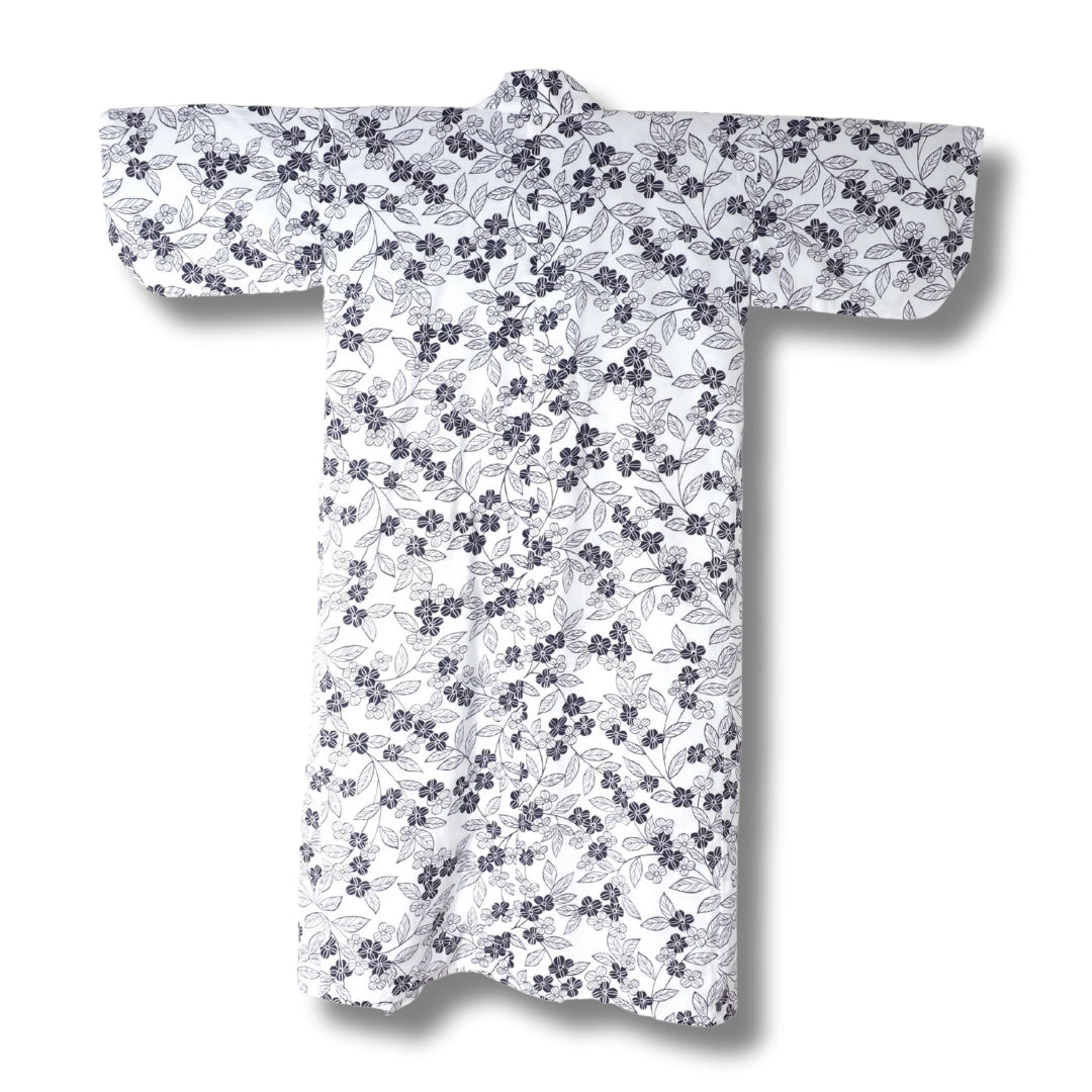 Vintage Damen Yukata / Nemaki blau-weiß Blumen