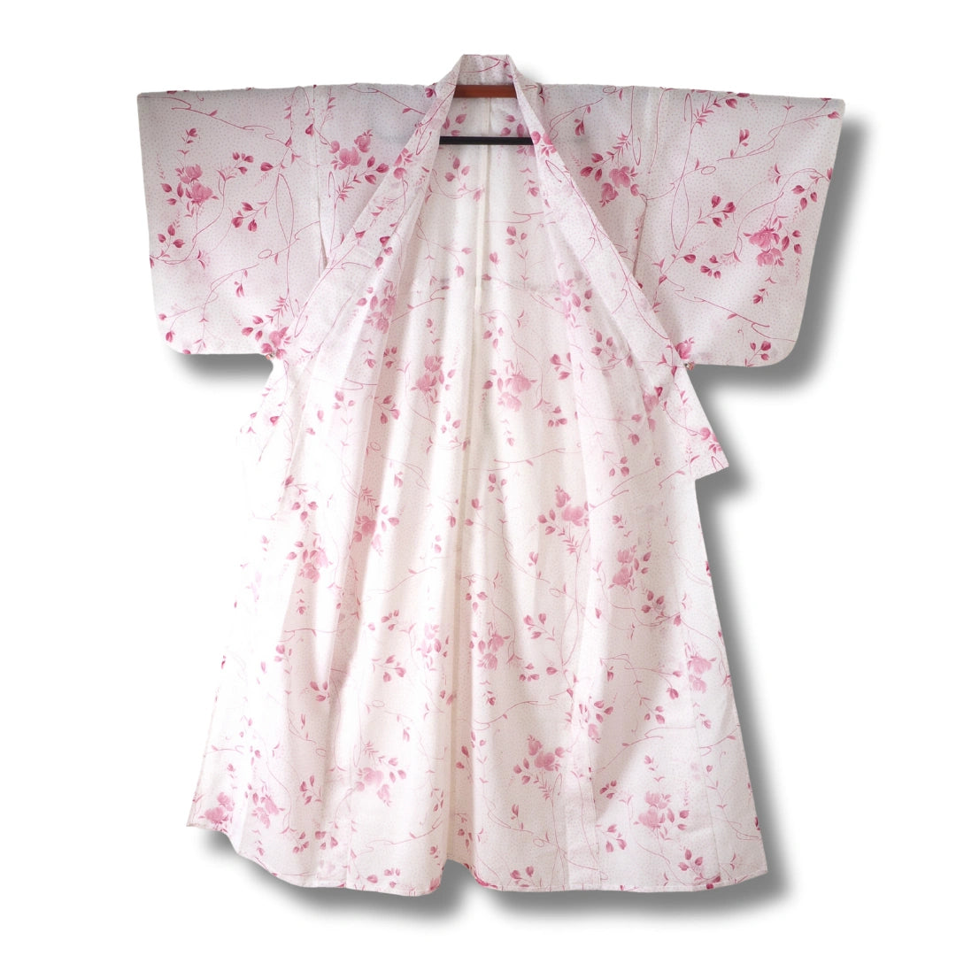 Vintage Damen Yukata weiß rosa mit Blumen
