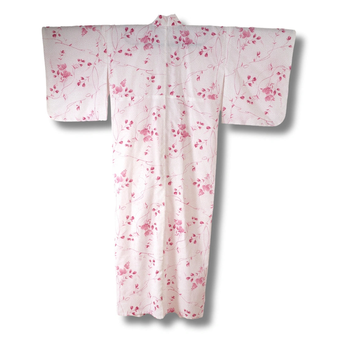 Vintage Damen Yukata weiß rosa mit Blumen