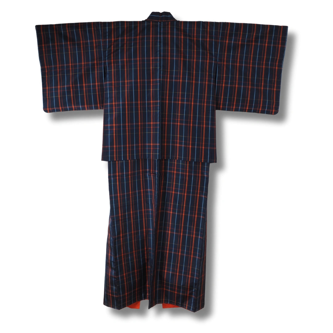 Vintage Damen Ensemble – Kimono & Haori dunkelblau kariert
