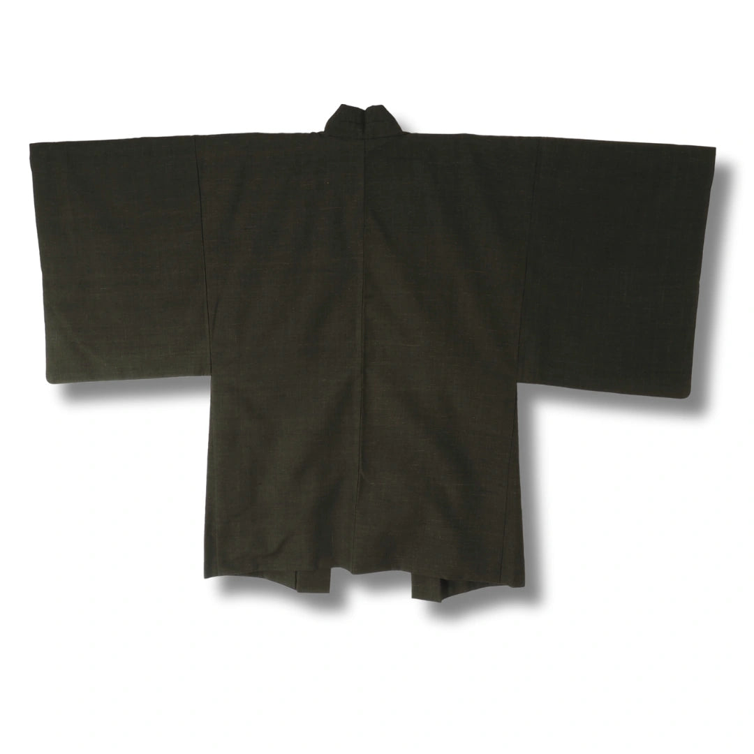 Vintage Herren Kimono & Haori Dunkelbraun mit Teeschalenmotiv