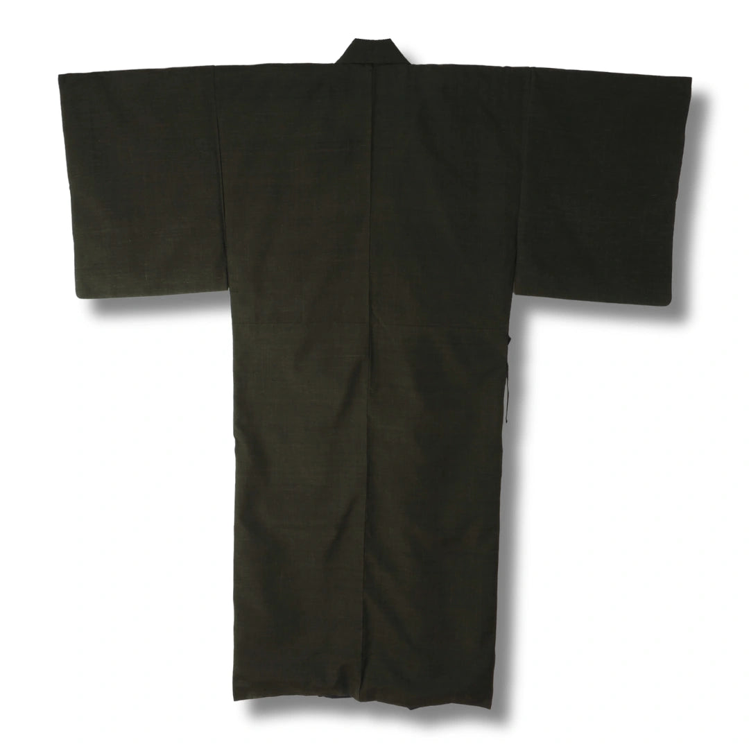Vintage Herren Kimono & Haori Dunkelbraun mit Teeschalenmotiv
