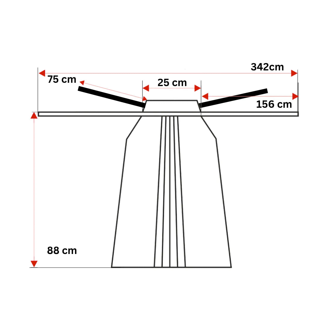 llustration der Maße von dem Hakama
