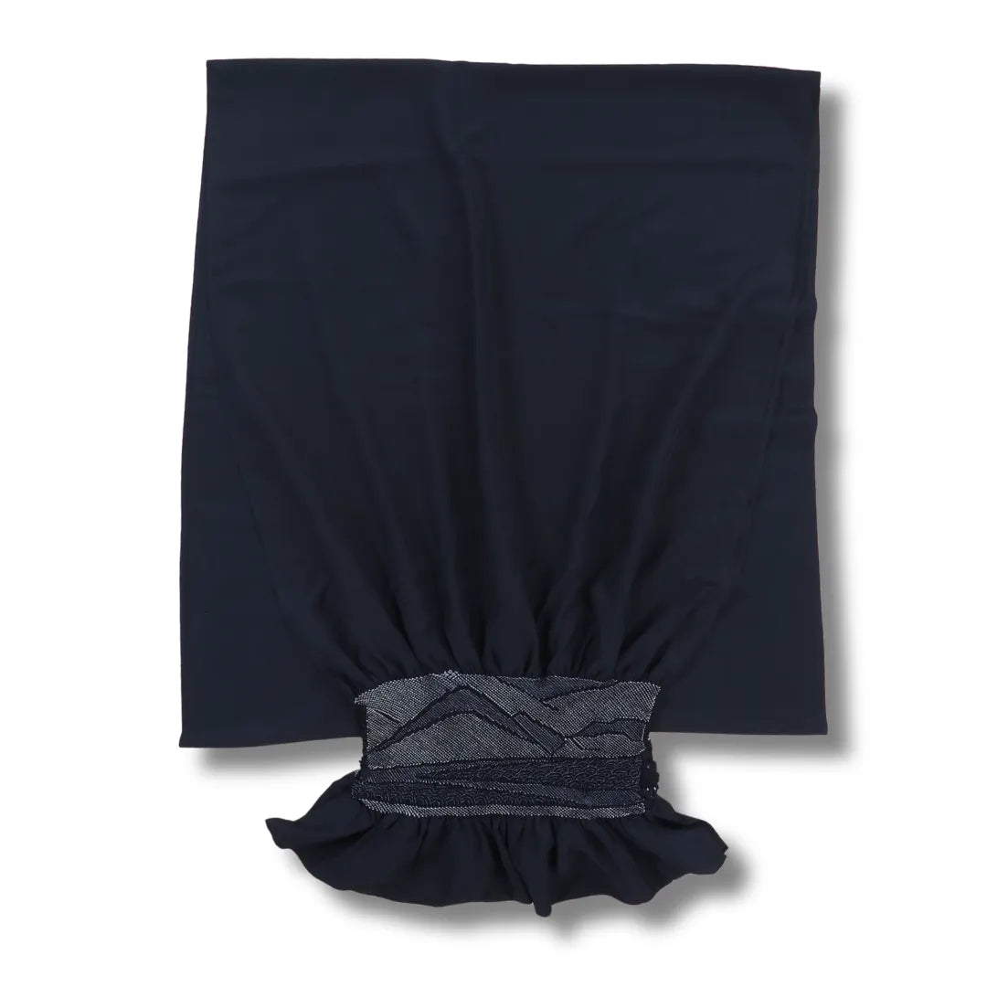 Vintage Heko Obi für Herren in Dunkelblau mit Shibori-Muster am Ende