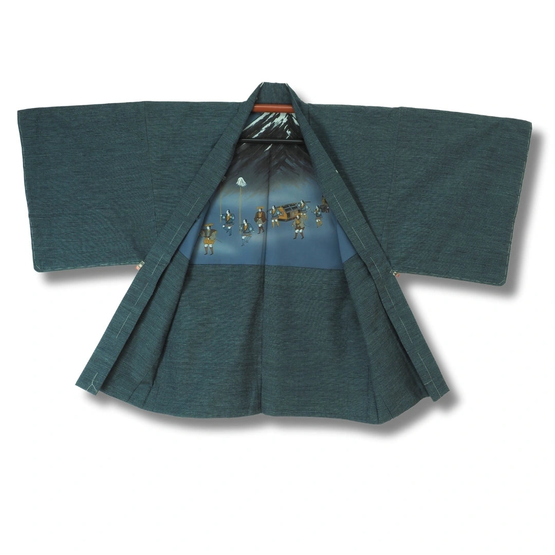 Vintage Herren Haori – Blaugrün mit Fuji-Motiv