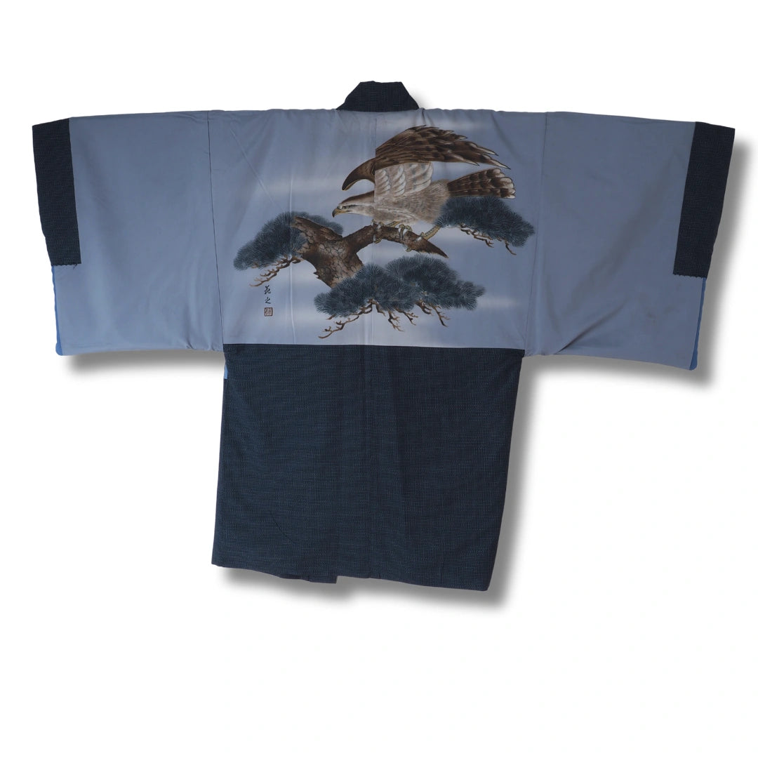 Vintage Herren Haori dunkelblau mit Greifvogel
