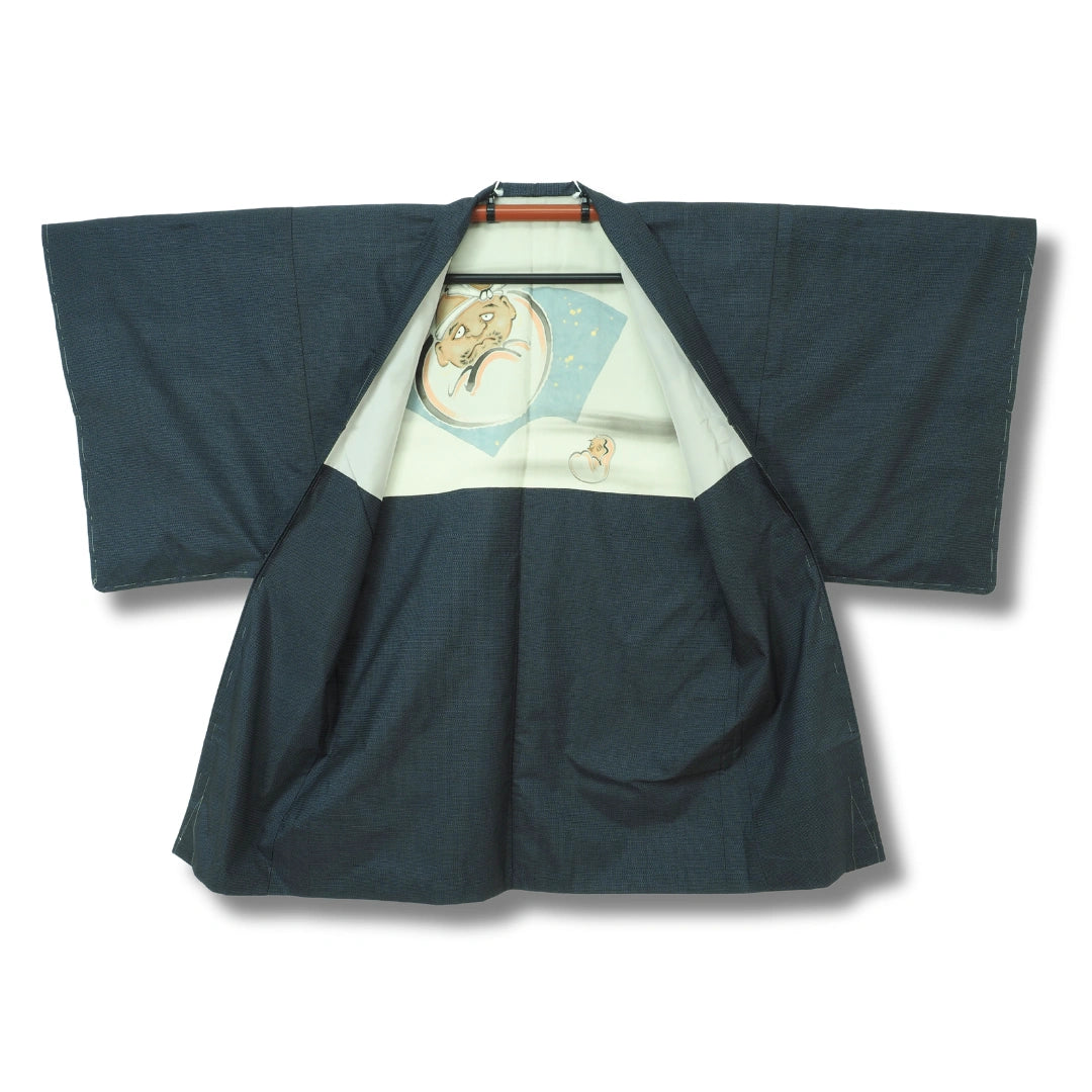 Vintage Herren Haori dunkelgrau japanische Szenerie