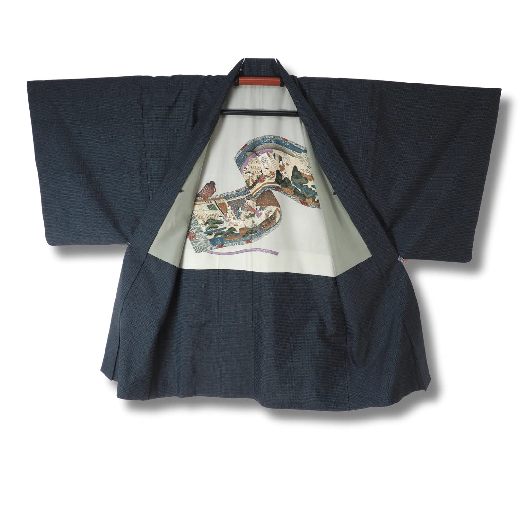 Vintage Herren Haori – Dunkelblau mit Innenmalerei