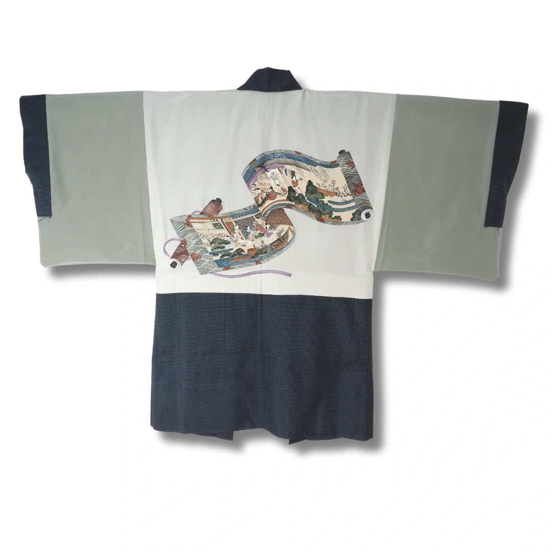 Vintage Herren Haori – Dunkelblau mit Innenmalerei