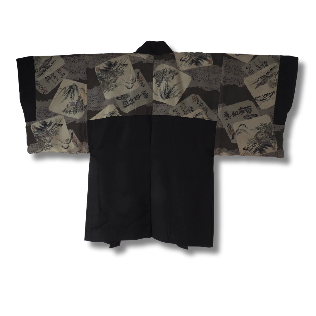 Vintage Herren Haori Schwarz mit Innenmalerei