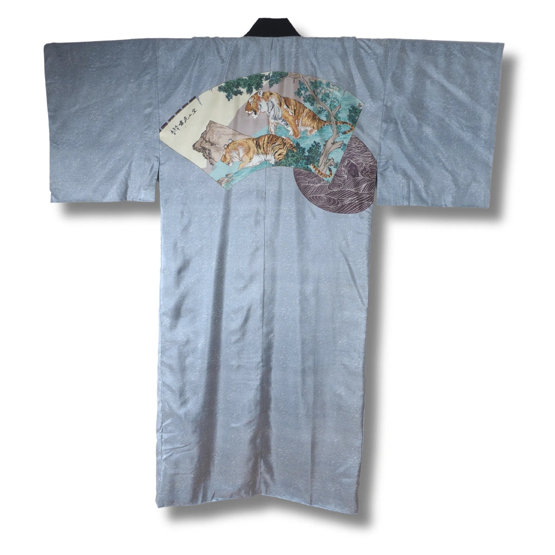 Vintage Herren Juban mit Tiger Motiv blaugrau