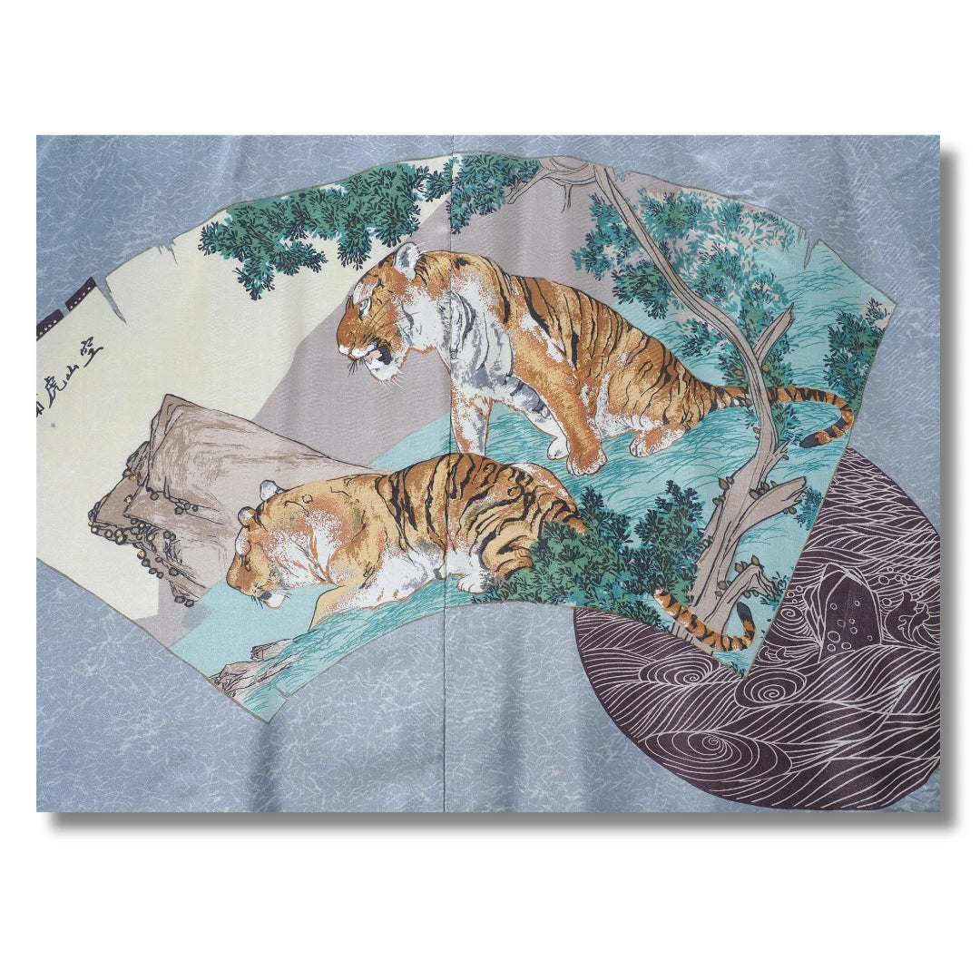 Vintage Herren Juban mit Tiger Motiv blaugrau