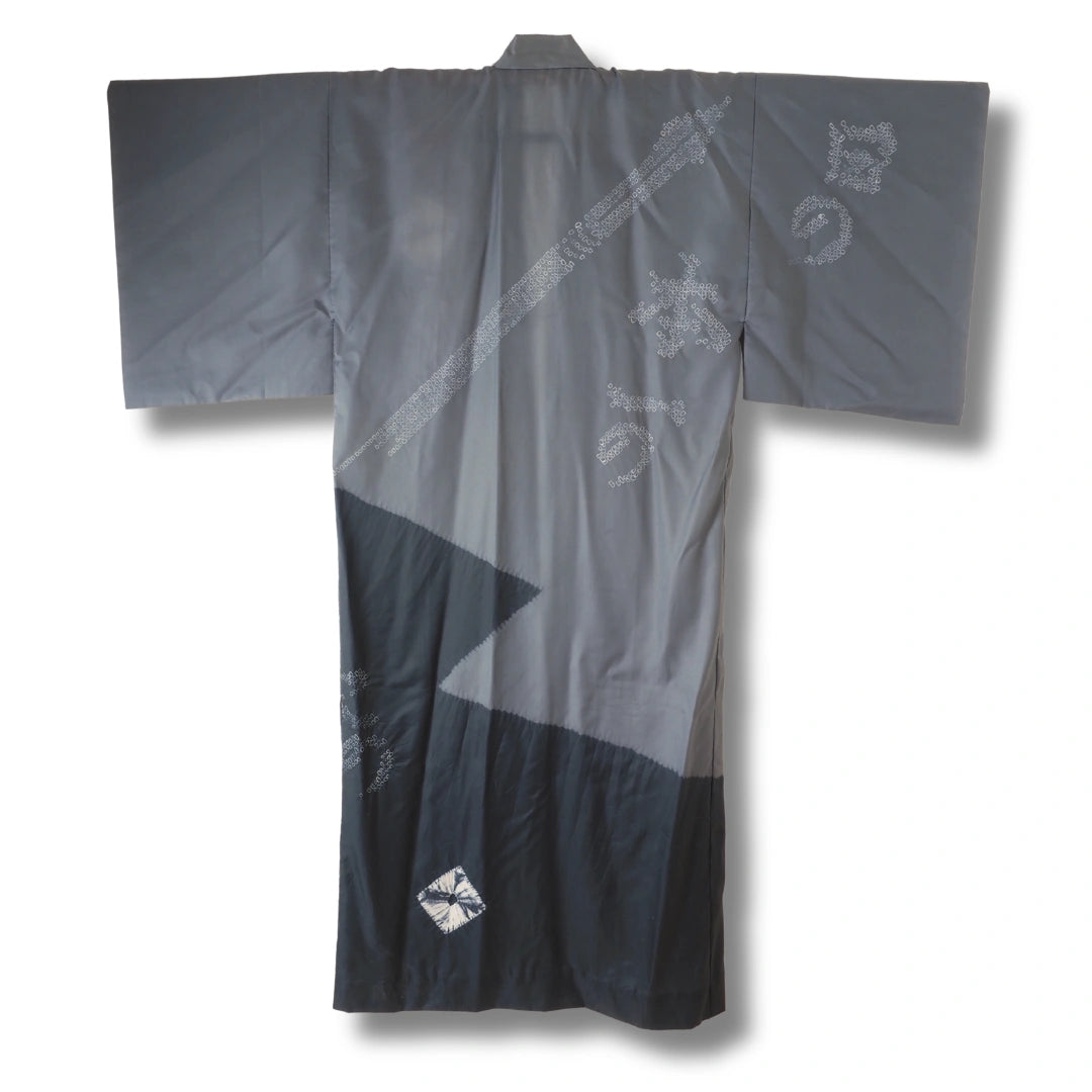 Vintage Herren Juban grau gemustert mit Shibori