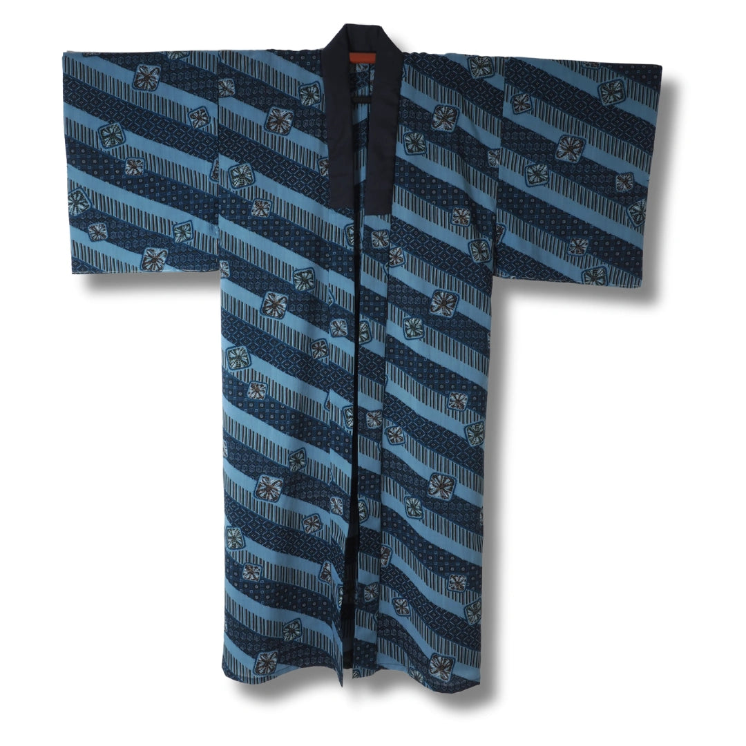 Vintage Herren Juban Blau mit traditionellem Muster