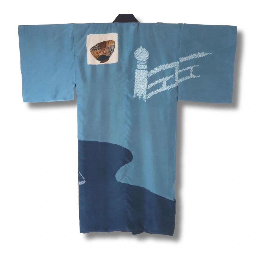 Vintage Herren-Juban Hellblau mit traditionellem Motiv