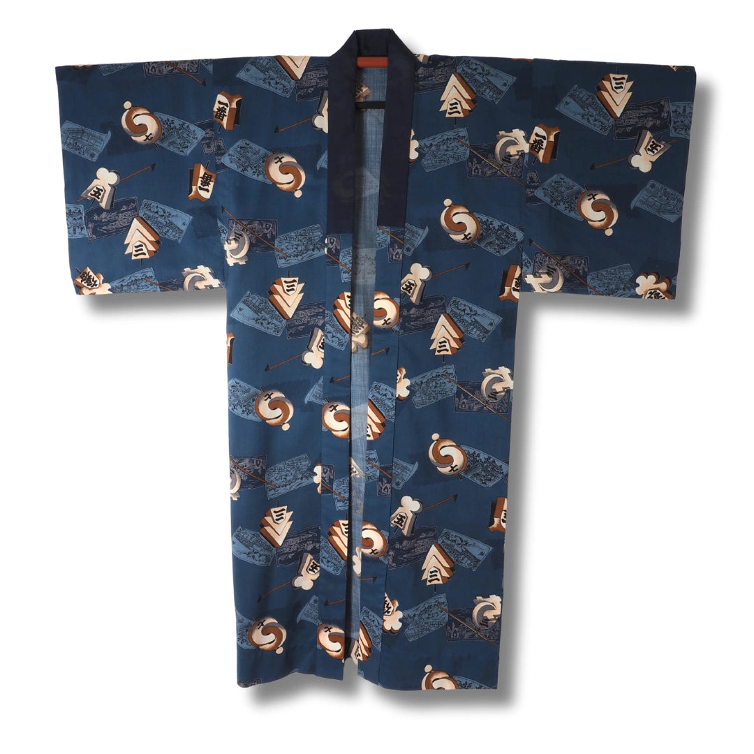 Vintage Herren Juban Blau mit Schriftzeichen